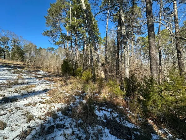 a view of a red and white house in a forest