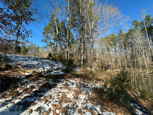 a view of a lake with a house in the background