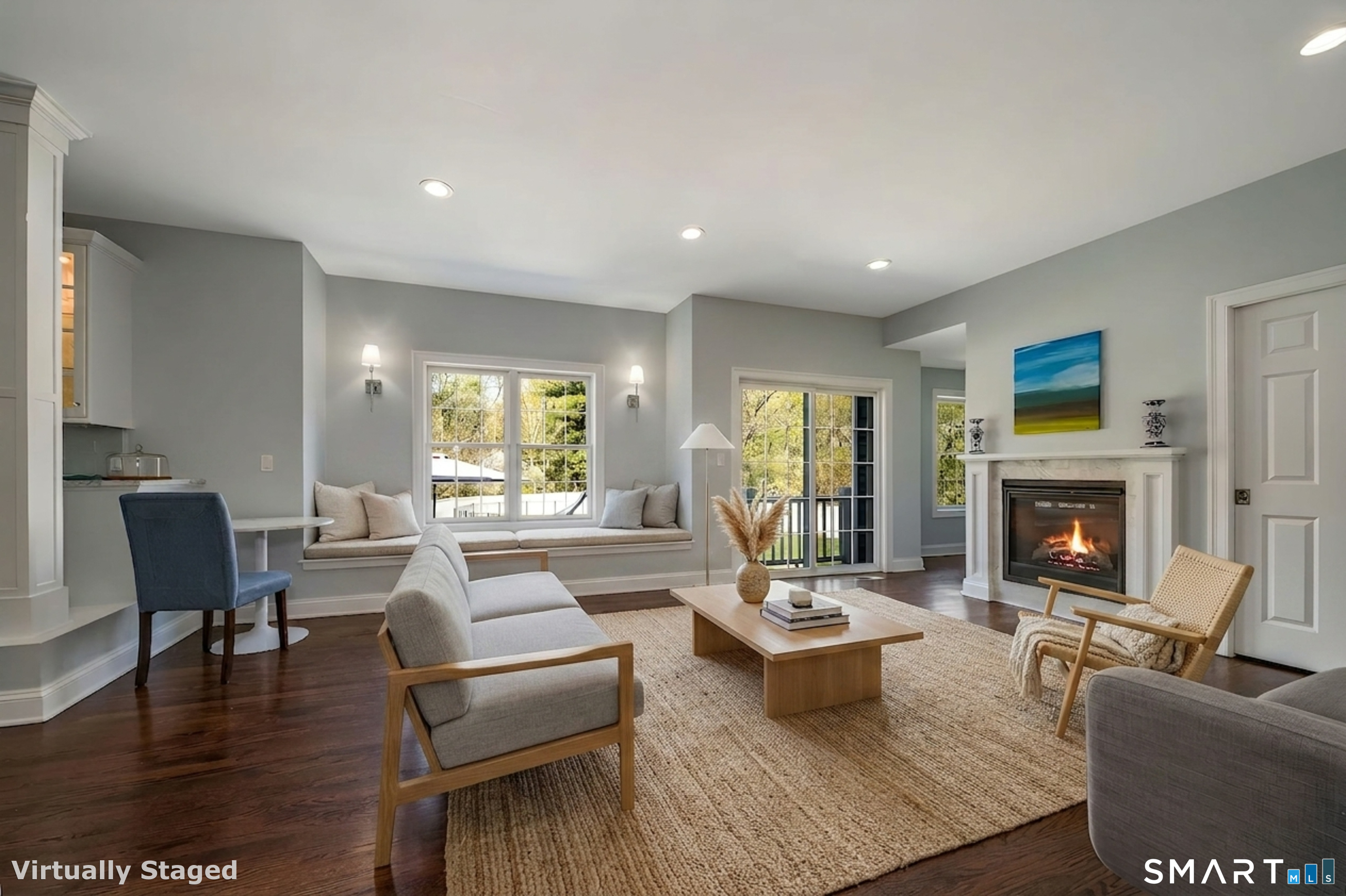 9 Sunset Ridge Drive Guilford, CT 06437 - Photo 9 of 40 a living room with fireplace furniture and a large window