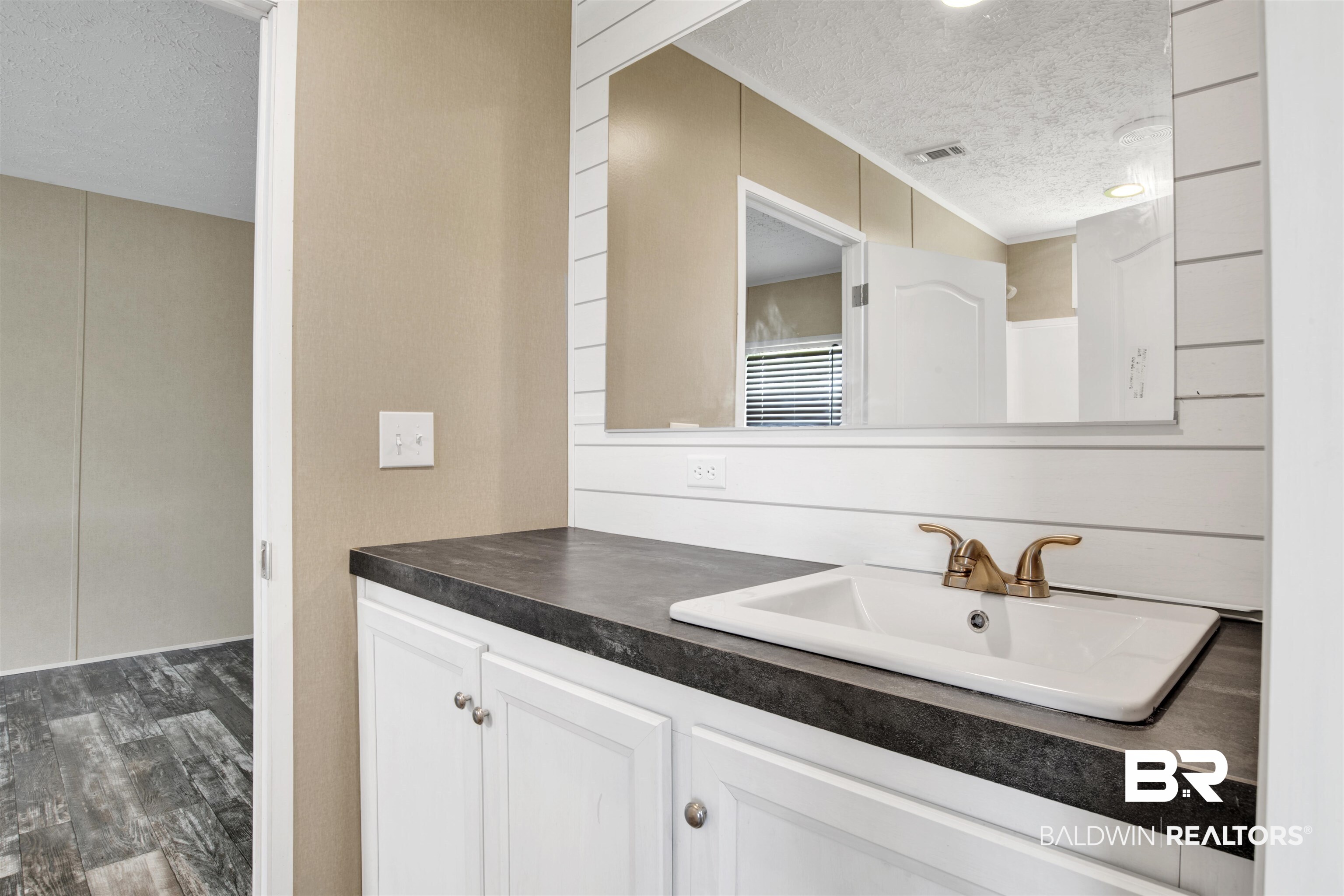 16778 County Road 87 Elberta, AL 36530 - Photo 29 of 32 Bathroom with vanity, a textured ceiling, and hardwood / wood-style floors