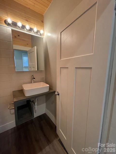 443 17th Street Cramerton, NC 28032 - Photo 12 of 20 a bathroom with a sink and a mirror