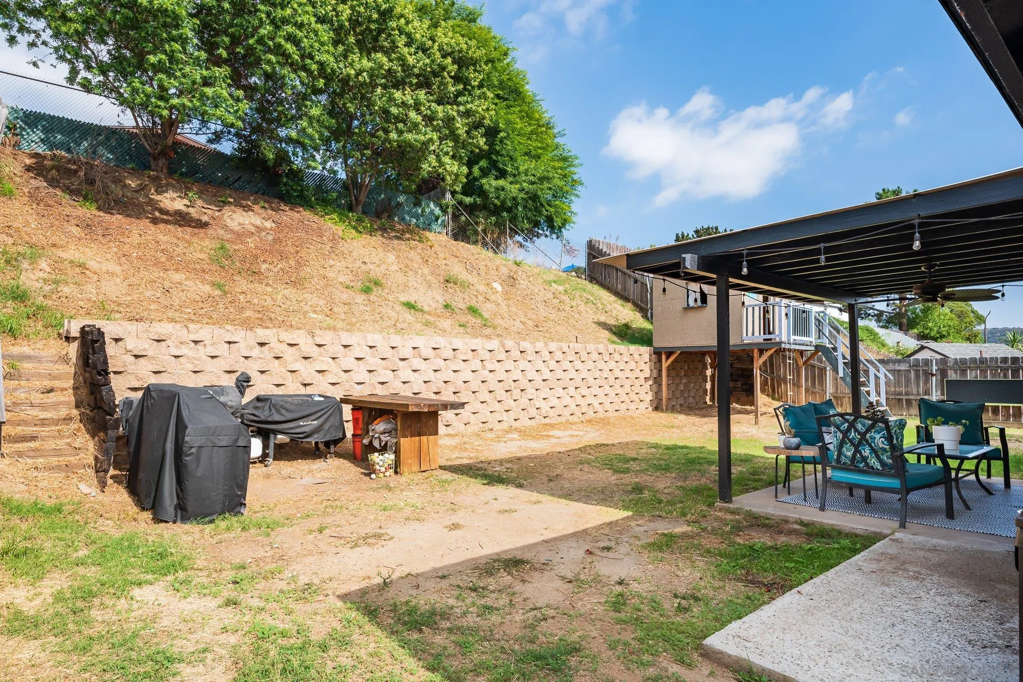 9357 Dempster Drive Santee, CA 92071 - Photo 21 of 35 a view of a patio with a table and chairs under an umbrella