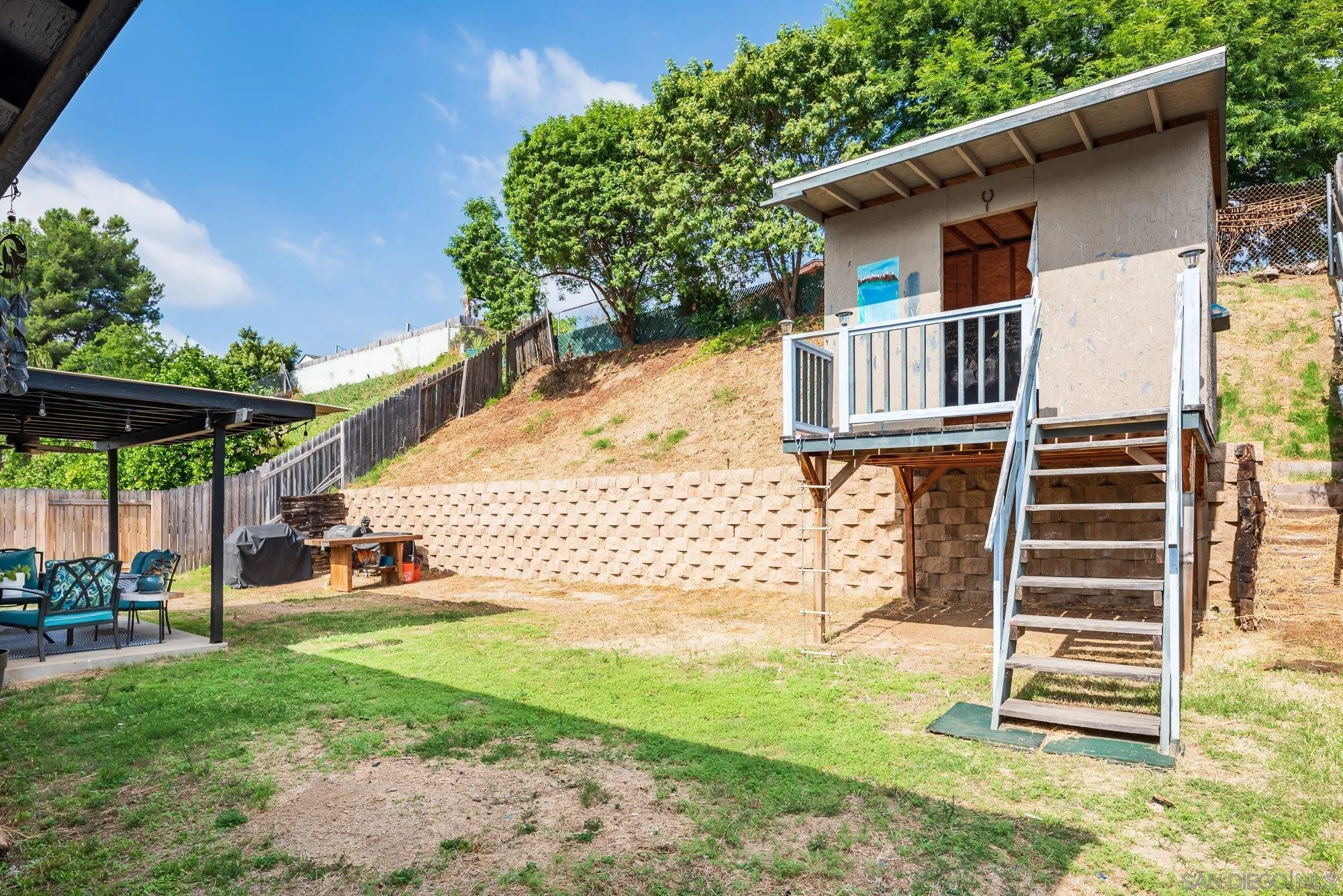 9357 Dempster Drive Santee, CA 92071 - Photo 23 of 35 a view of backyard with wooden fence and large trees