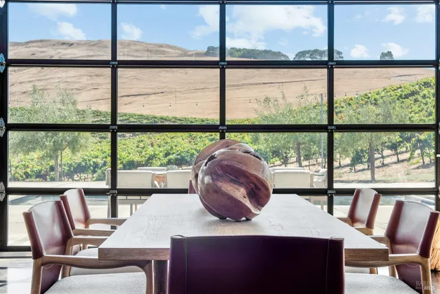 a living room with furniture a chandelier and a potted plant
