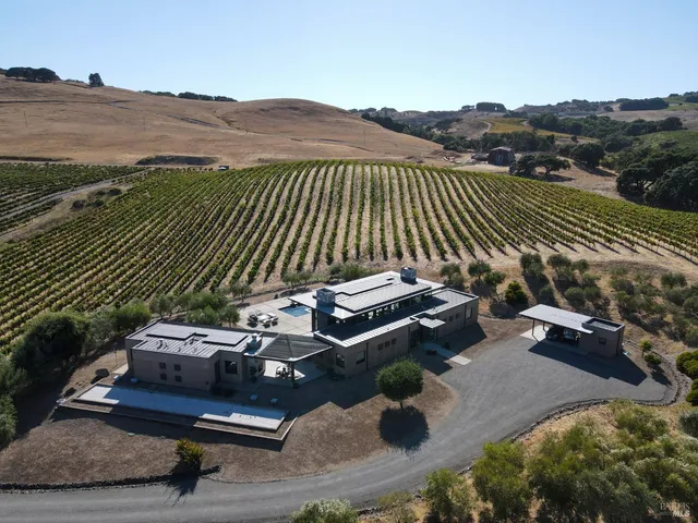 an aerial view of a house with a garden view