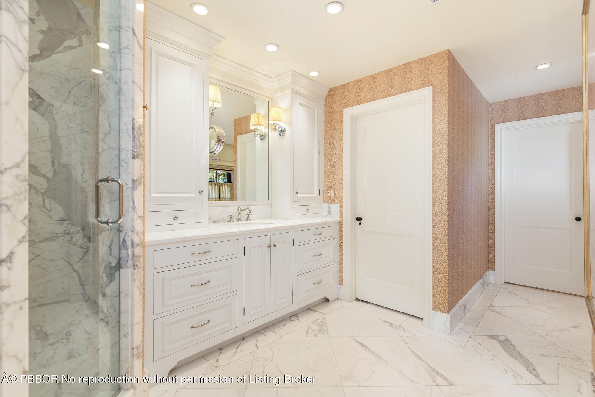 237 El Bravo Way Palm Beach, FL 33480 - Photo 22 of 41 a spacious bathroom with a double vanity sink shower and a mirror
