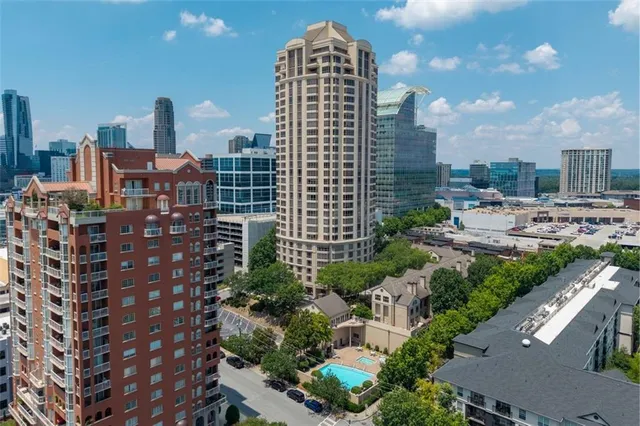 a view of a city with tall buildings