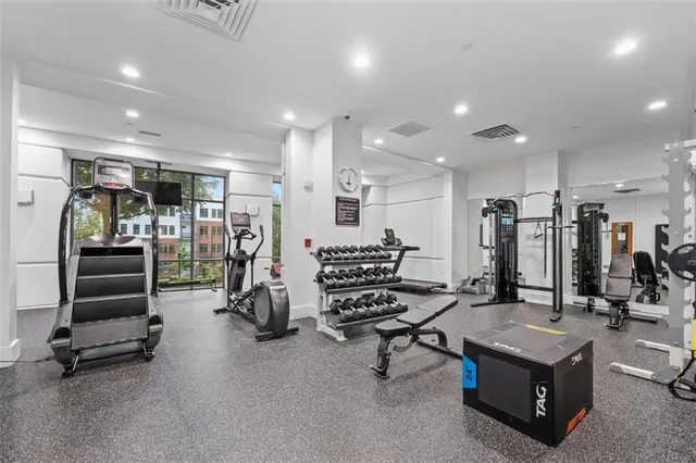 a view of a room with gym equipment