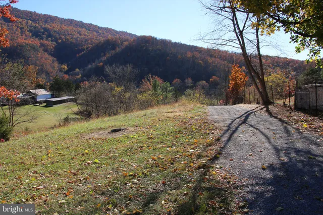 a view of a yard with mountain view