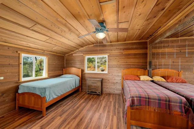 a view of a dry yard with green space