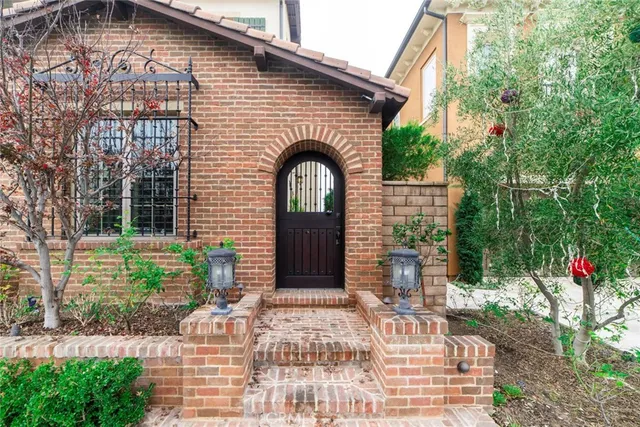 a view of a park with large trees