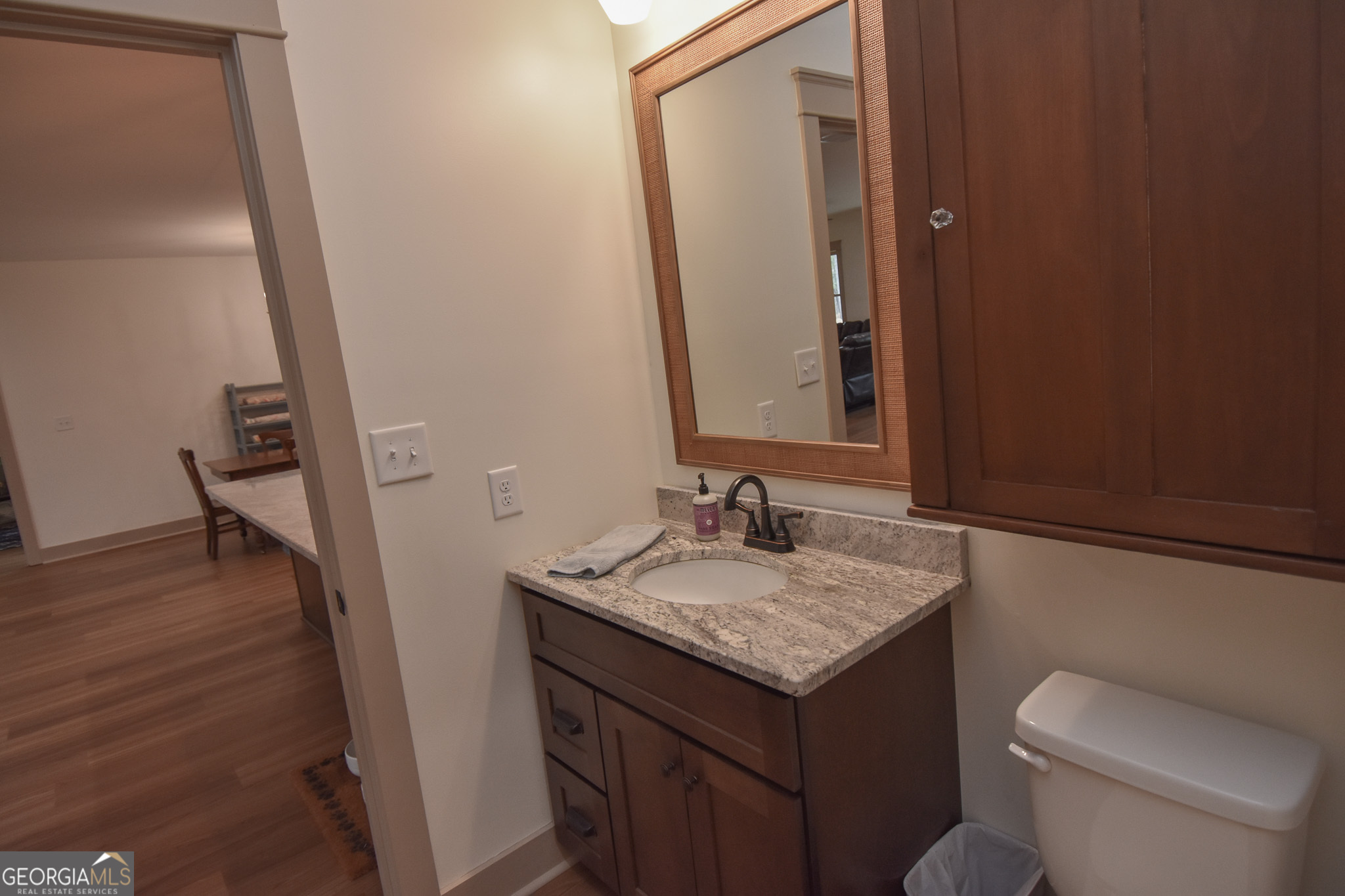 580-i B I B Howard Road Williamson, GA 30292 - Photo 36 of 123 a bathroom with a granite countertop sink and a mirror