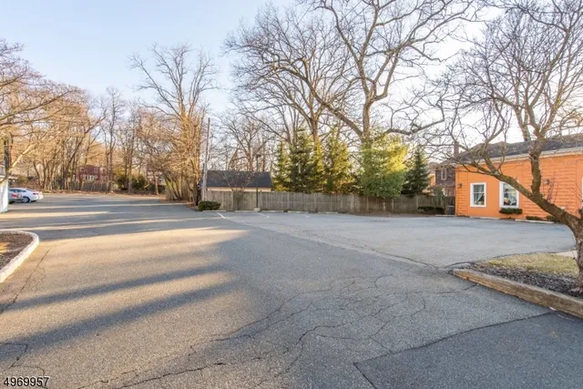 a view of road with large trees
