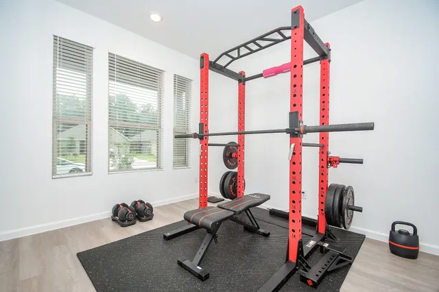 a view of a room with gym equipment