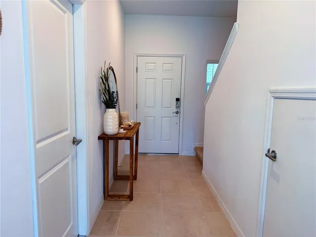 a view of a hallway with elevator