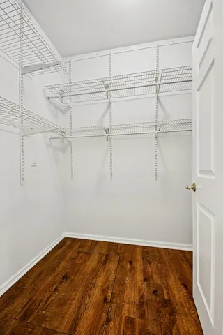 a view of a room with racks on the wall
