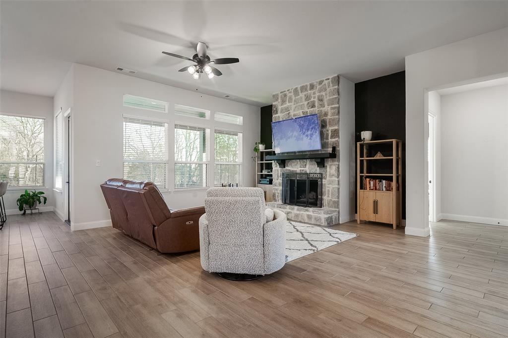 1843 Granite Way Van Alstyne, TX 75495 - Photo 17 of 39 a living room with furniture a flat screen tv and a fireplace