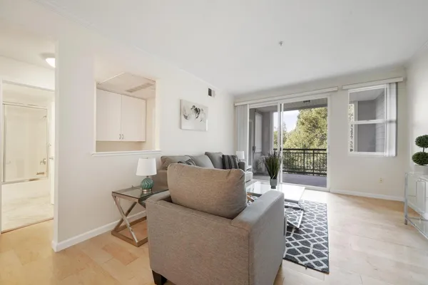 a living room with furniture and a rug