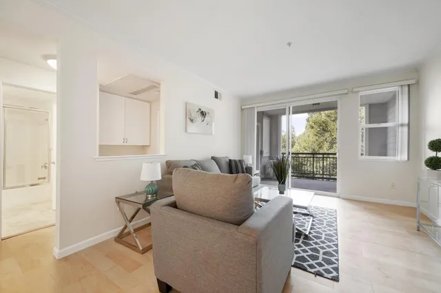 a living room with furniture and a rug
