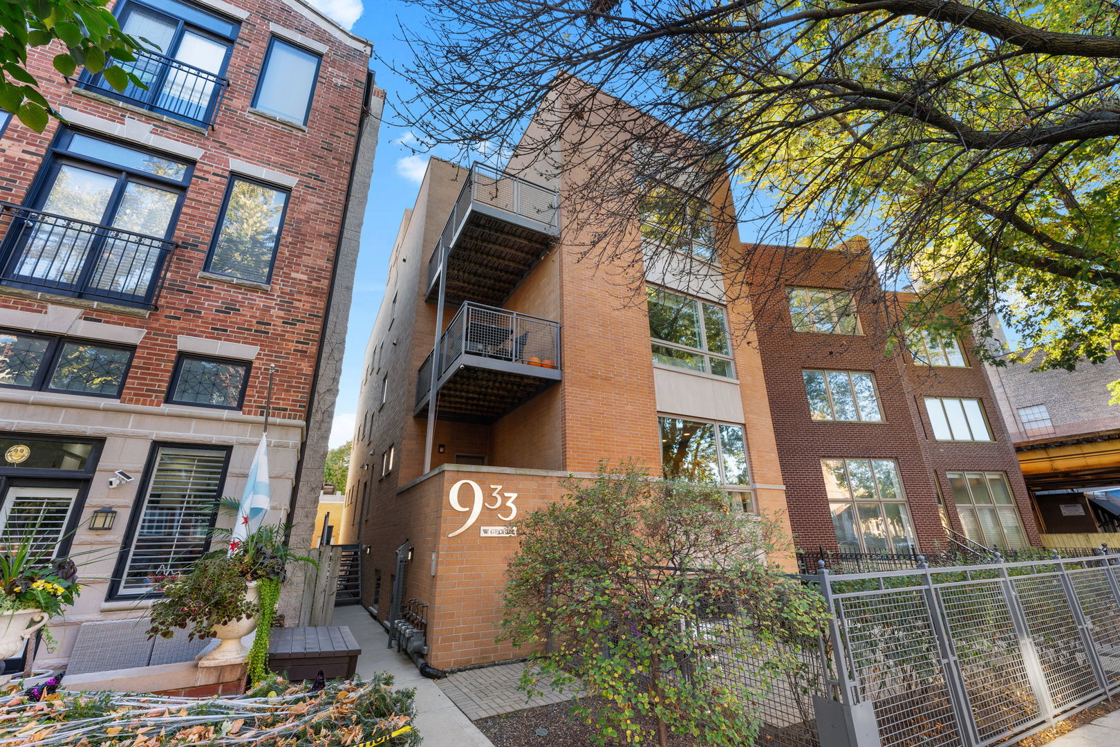 a front view of a multi story building