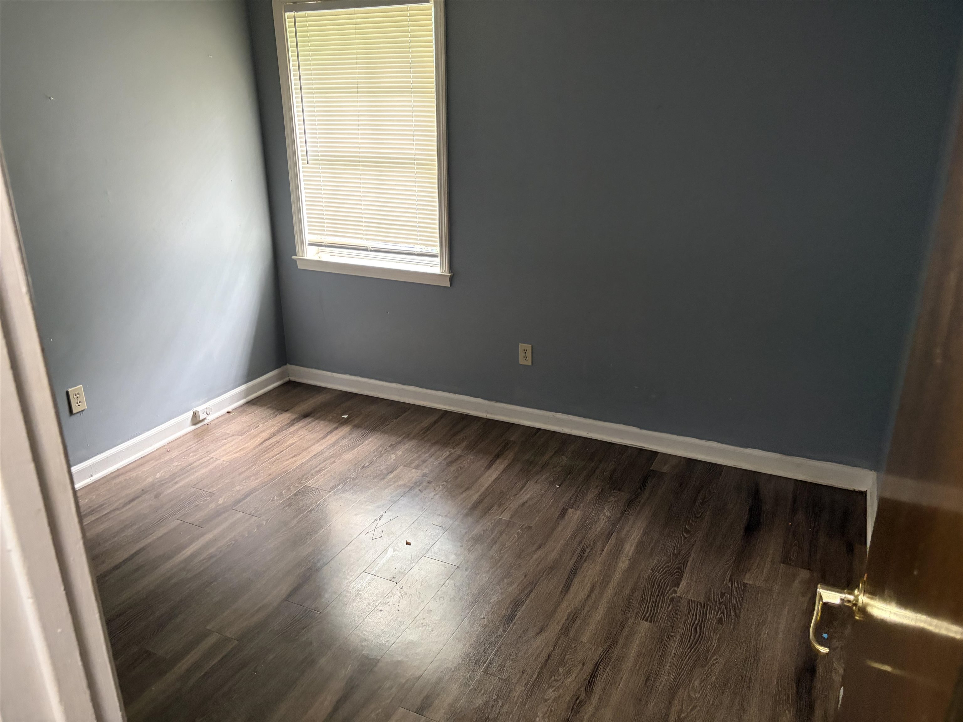 4993 Cedar View Road Memphis, TN 38118 - Photo 14 of 23 Room featuring wood-finish flooring, a window with blinds, and blue painted walls with white trim