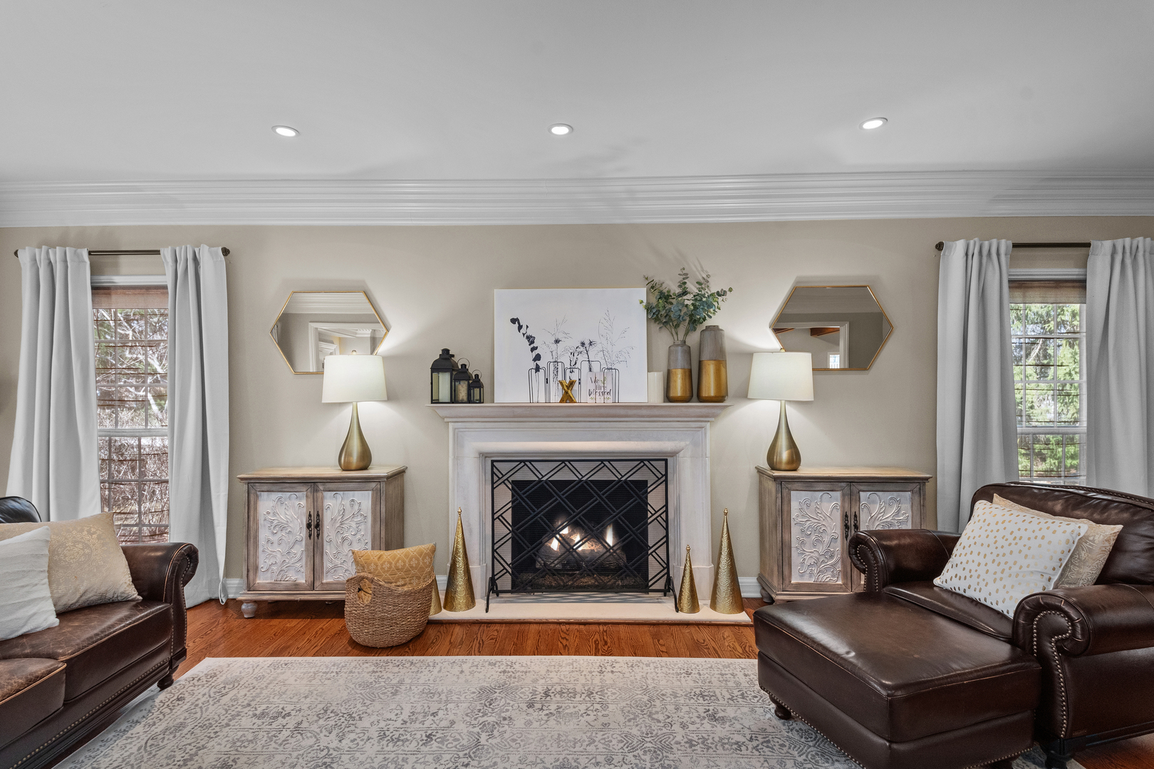 720 Newcastle Drive Lake Forest, IL 60045 - Photo 7 of 42 a living room with furniture a window and a fireplace
