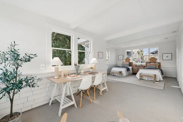 a view of a patio with furniture