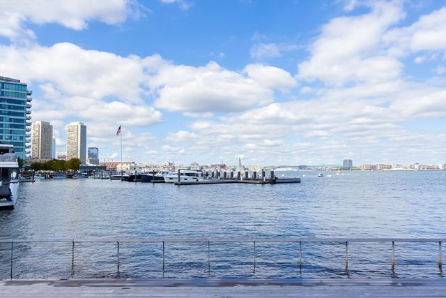 a view of a lake and city