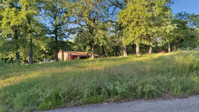 a backyard of a house with lots of green space and lake view
