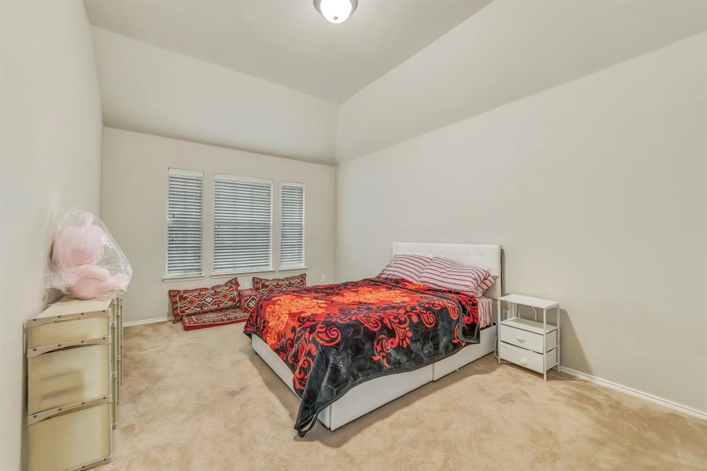 2312 Tawny Owl Road Grand Prairie, TX 75052 - Photo 29 of 40 Bedroom with light colored carpet and vaulted ceiling
