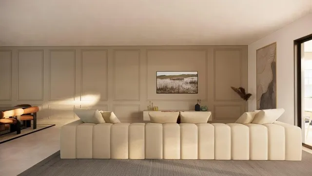 a living room with furniture a lamp and a window