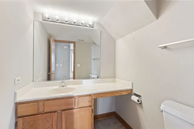a bathroom with a sink a toilet and a mirror