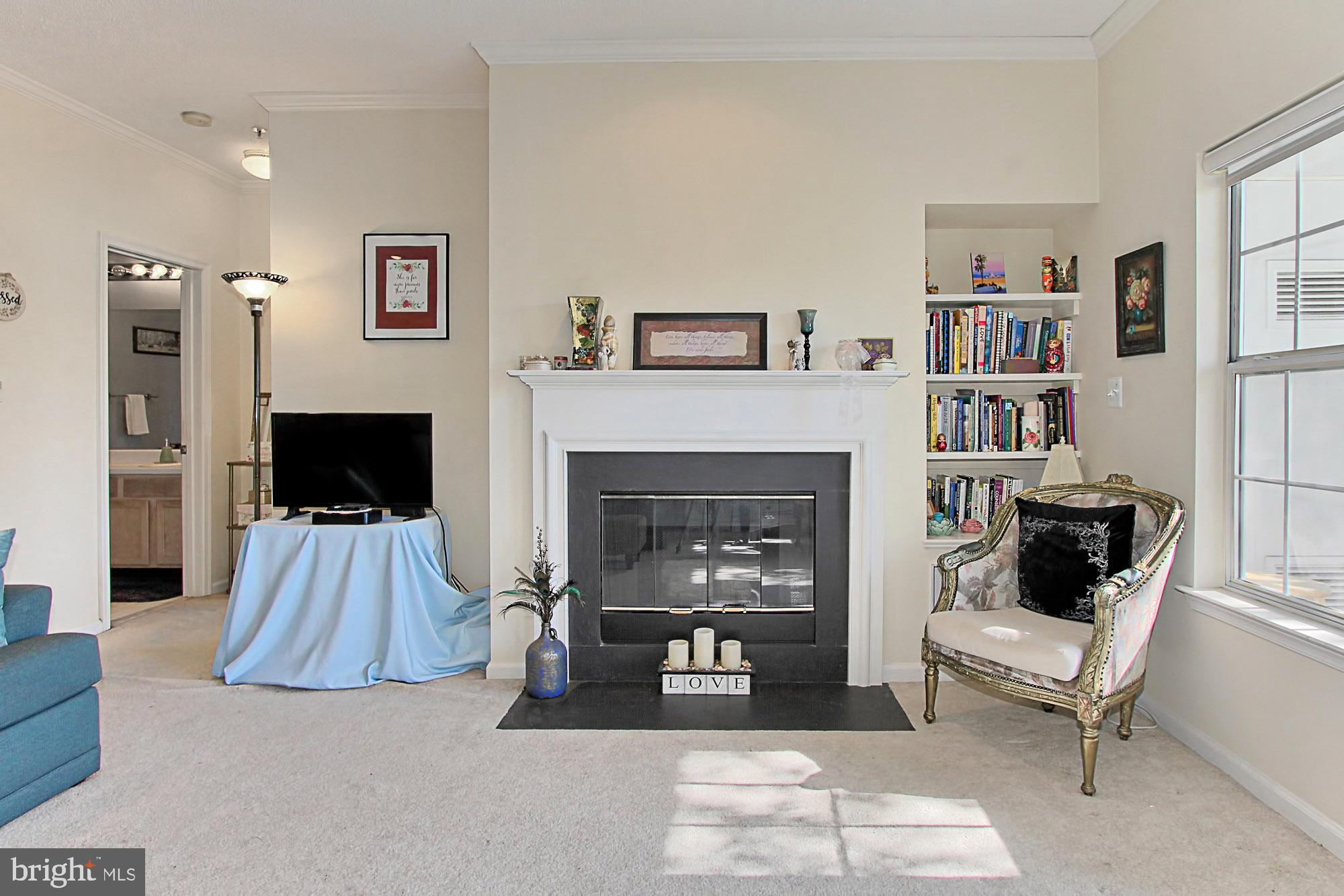1708 Lake Shore Crest Drive, Unit 24 Reston, VA 20190 - Photo 15 of 29 Gas Fireplace and Built-In Bookshelves