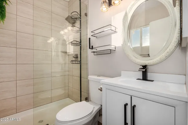 a bathroom with a sink a toilet and a mirror