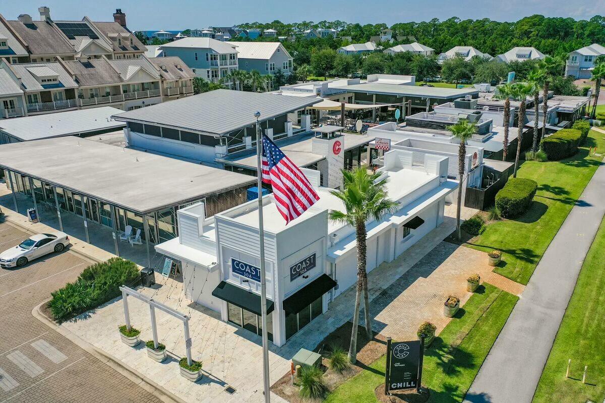 58 East Milestone Dr Inlet Beach, Unit B Inlet Beach, FL 32461 - Photo 42 of 47 an aerial view of a house with swimming pool and outdoor seating