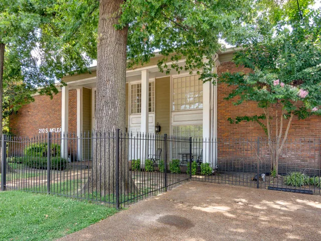 a view of a house with a small yard and a large tree