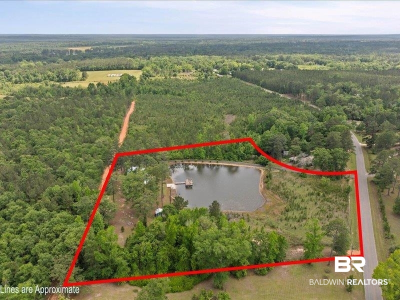 3160 Old Castleberry Road Brewton, AL 36426 - Photo 35 of 36 Aerial perspective showcasing a property with a private pond and dock