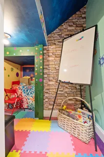 a view of a street with sitting area