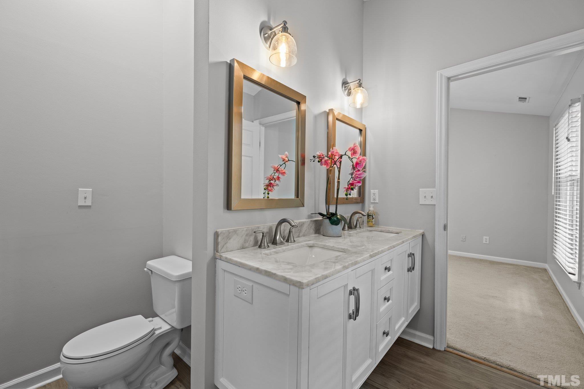 12028 North Exeter Way Raleigh, NC 27613 - Photo 31 of 48 a bathroom with a sink vanity mirror and toilet