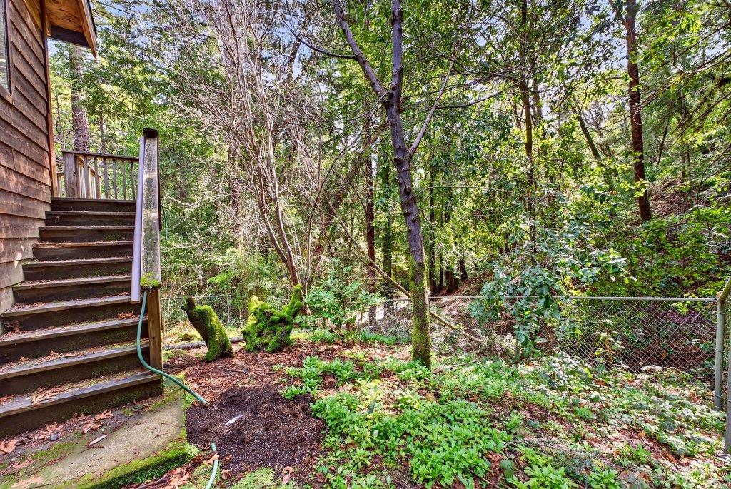 13033 Lompico Road Felton, CA 95018 - Photo 25 of 32 a view of a yard with plants and wooden fence