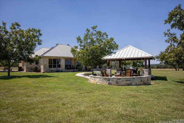 a view of a field with a tree