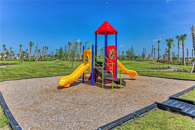 a view of a park with slide