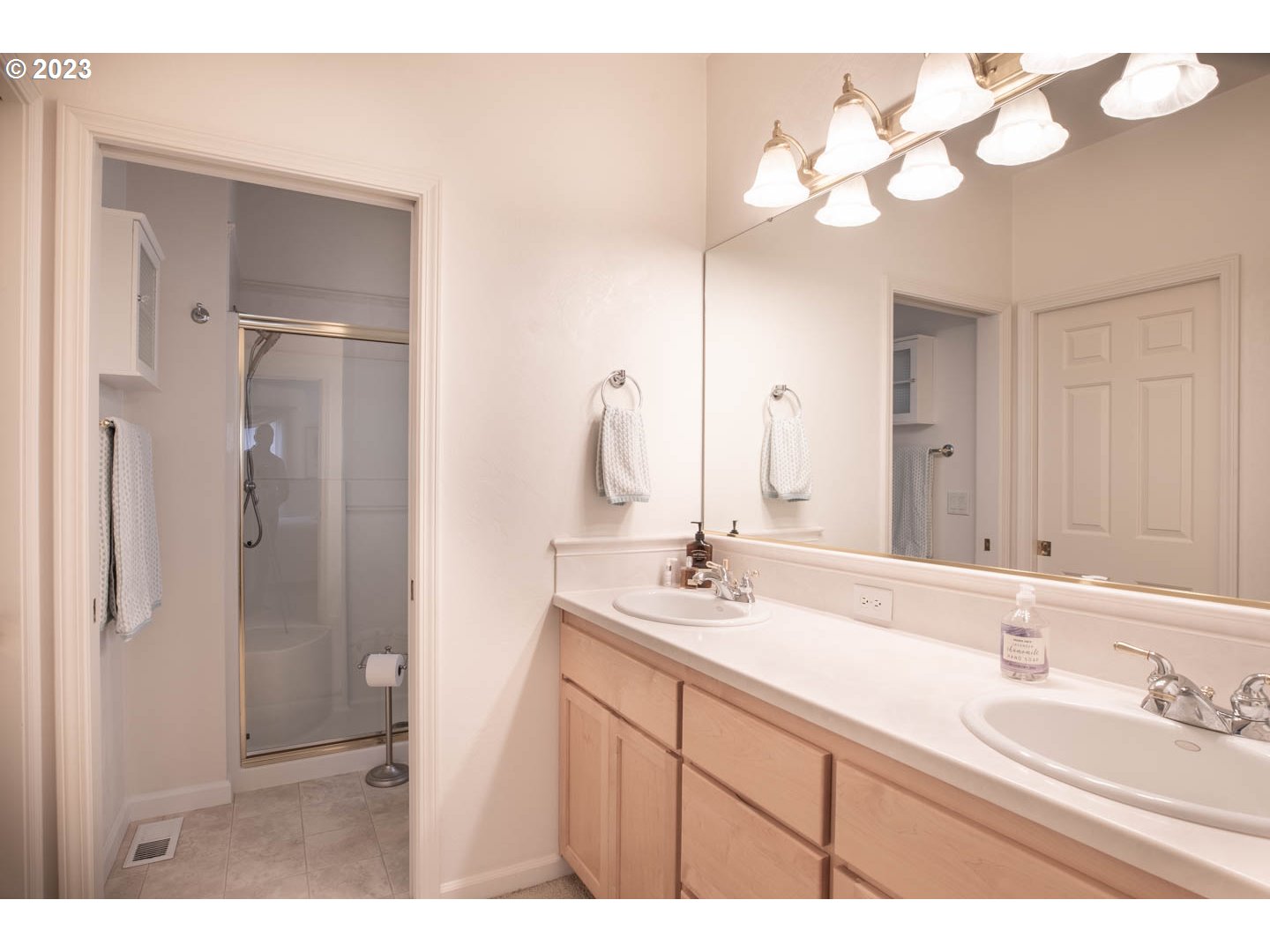 836 Old Orchard Lane Springfield, OR 97477 - Photo 13 of 29 a bathroom with a double vanity sink mirror and double
