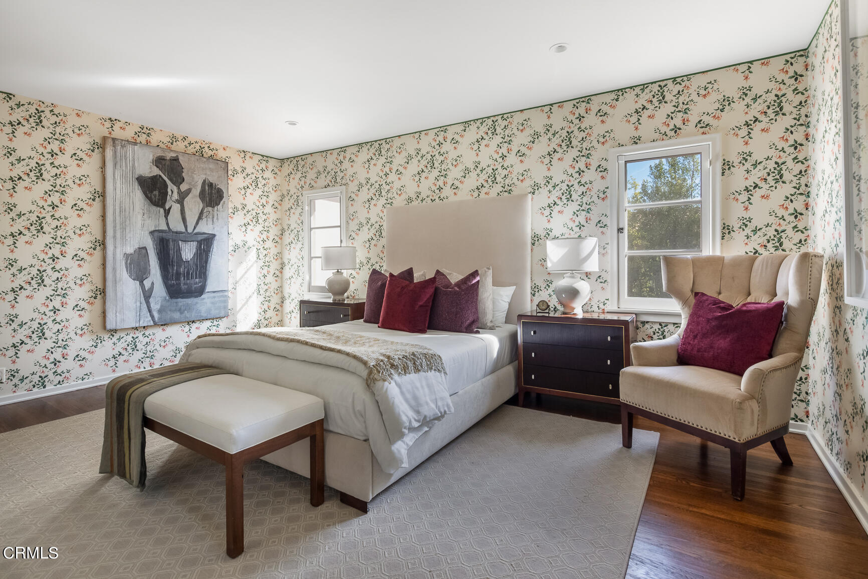 735 Holladay Road Pasadena, CA 91106 - Photo 39 of 72 a spacious bedroom with a bed and wooden floor