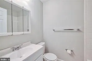 a bathroom with a sink a toilet and vanity