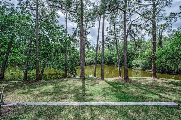 a view of a garden with a slide