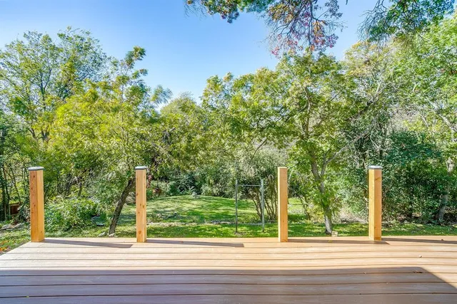 a view of a field with an trees
