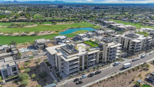 an aerial view of a house with a garden