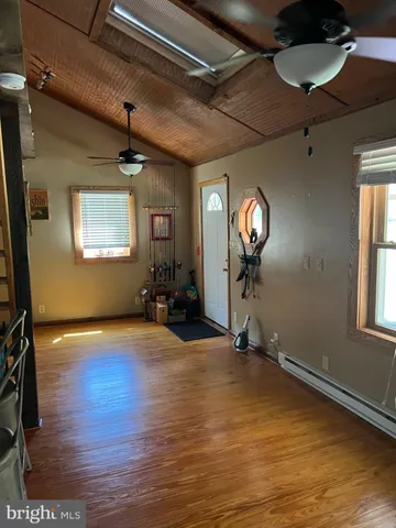 a view of a room with a window