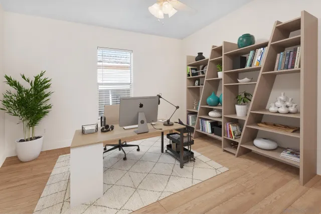 a workspace with furniture